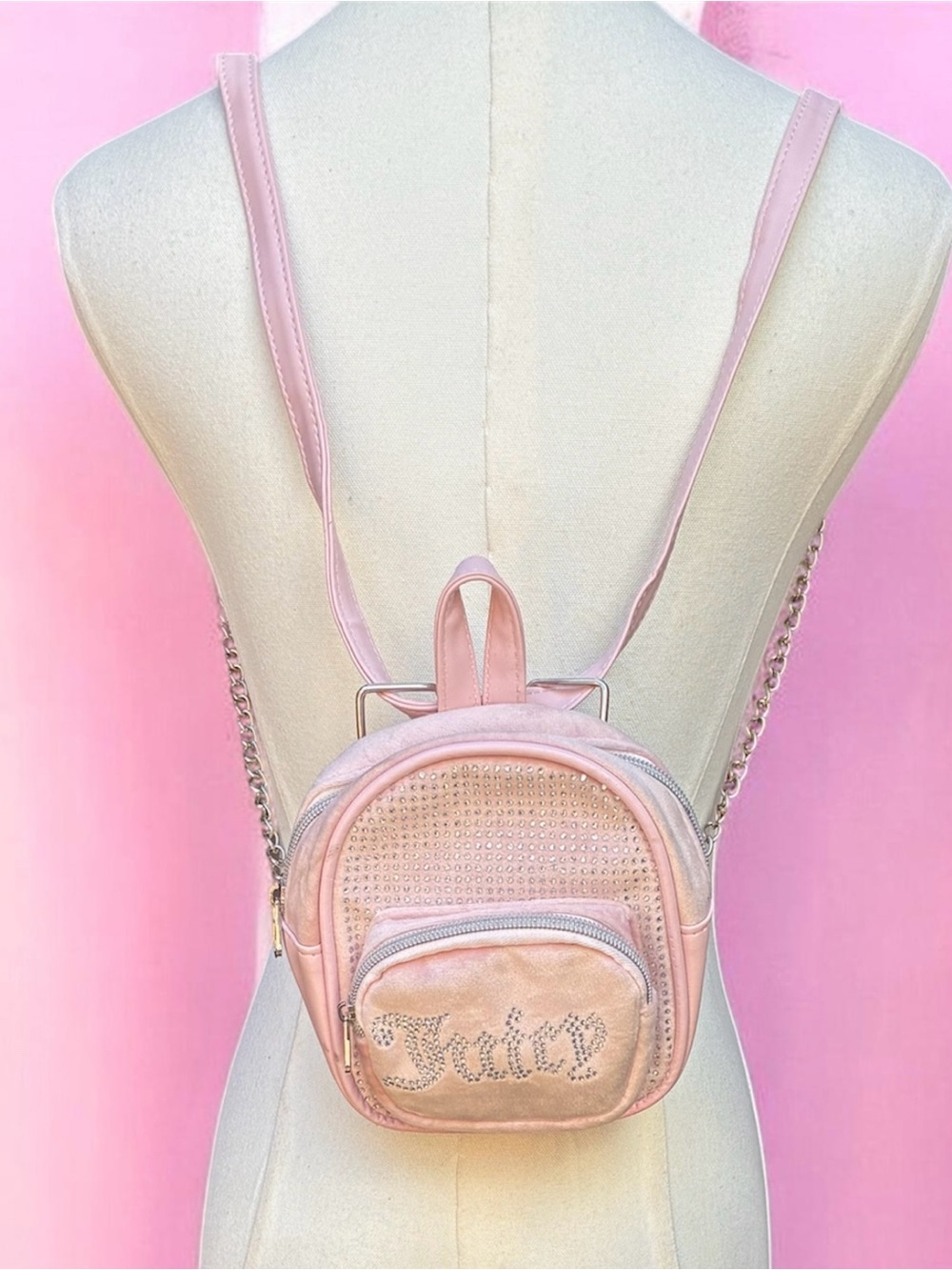 Juicy Couture Light Pink Mini Backpack with Crystal Detail